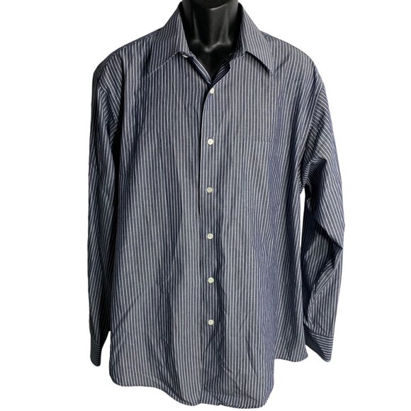 Croft & Barrow Button Up Broadcloth Shirt L Blue Stripe Long Sleeve Wrinkle Free - Picture 1 of 6